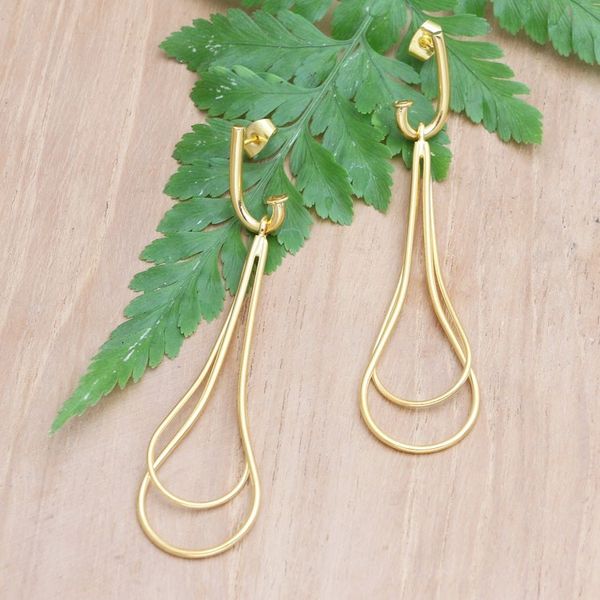 Alternate image for Handmade 18k Gold-plated Dangle Earrings from Indonesia Throw a Curve