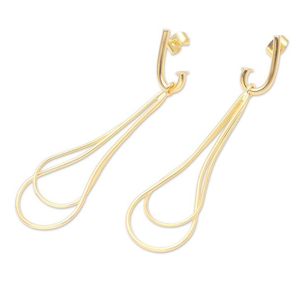 Alternate image for Handmade 18k Gold-plated Dangle Earrings from Indonesia Throw a Curve