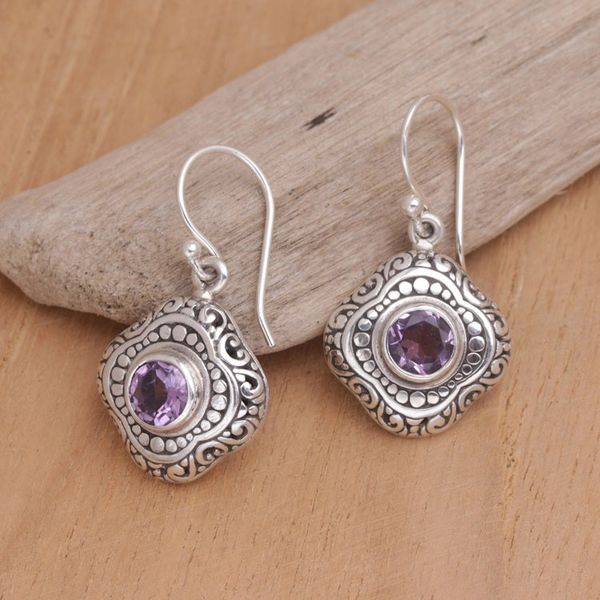 Alternate image for Balinese Sterling Silver Dangle Earrings with Amethysts Purple Lovely Touch