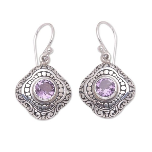 Alternate image for Balinese Sterling Silver Dangle Earrings with Amethysts Purple Lovely Touch