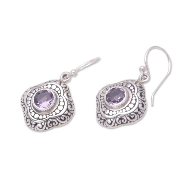 Alternate image for Balinese Sterling Silver Dangle Earrings with Amethysts Purple Lovely Touch