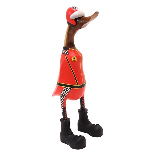 Alternate image for Teak Wood Duck Statuette with Racer Motif Racer Duck