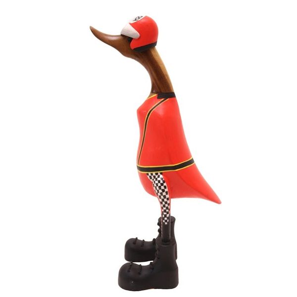 Alternate image for Teak Wood Duck Statuette with Racer Motif Racer Duck