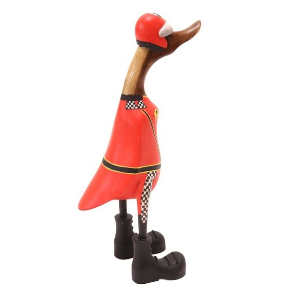 Alternate image for Teak Wood Duck Statuette with Racer Motif Racer Duck