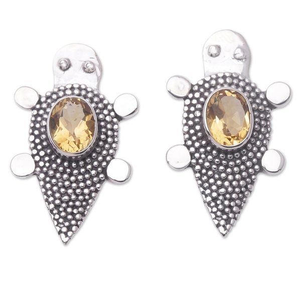 Alternate image for Sterling Silver Citrine Tortoise Button Earrings Heavens Yellow Tortoise