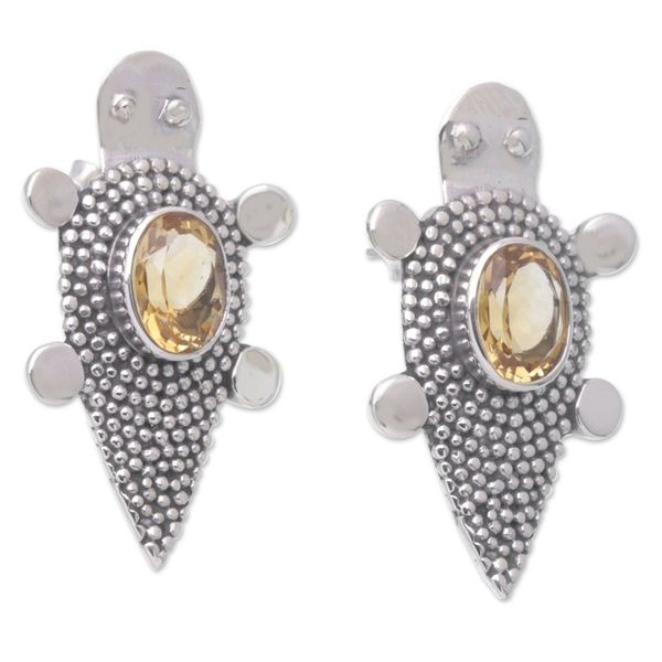 Alternate image for Sterling Silver Citrine Tortoise Button Earrings Heavens Yellow Tortoise