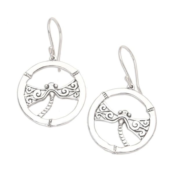 Alternate image for Sterling Silver Dangle Earrings with Dragonfly Motif Dragonfly Playground