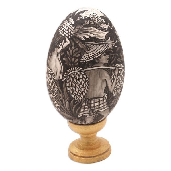 Alternate image for Artisan Crafted Balinese Wood Egg Sculpture Rice Farmer