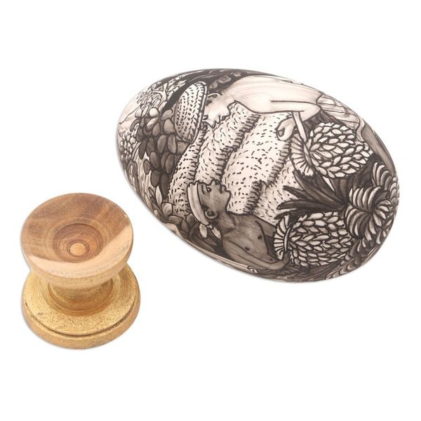 Alternate image for Artisan Crafted Balinese Wood Egg Sculpture Rice Farmer