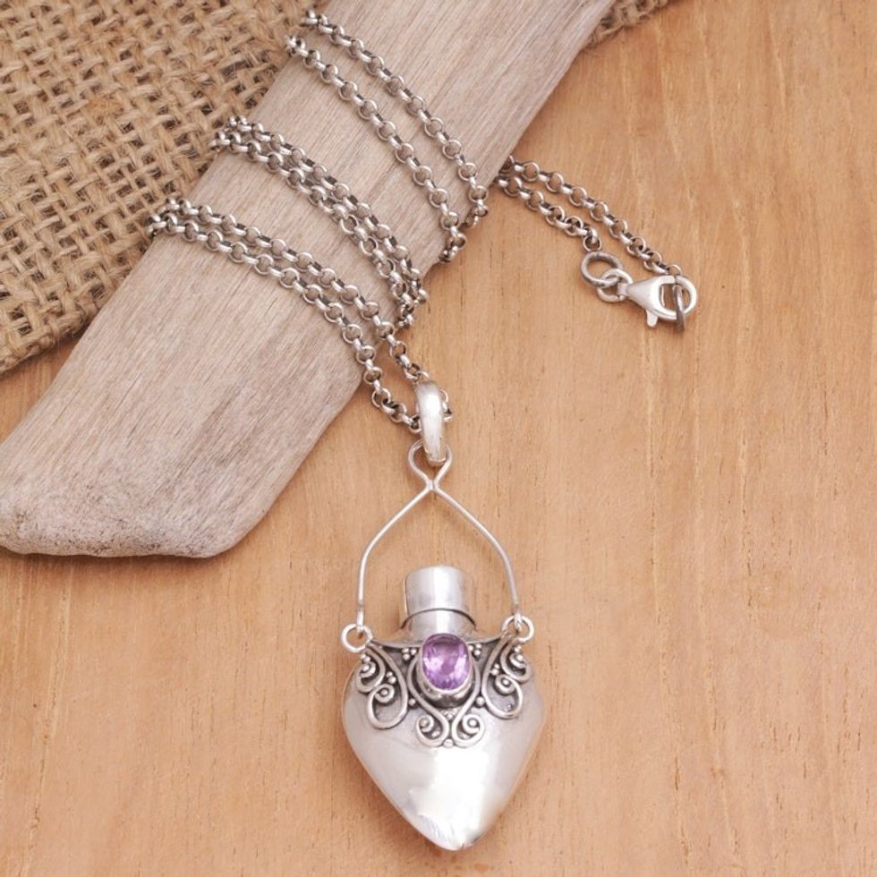 Sterling Silver Amethyst Necklace with Bottle Pendant 'Luxurious Aroma'