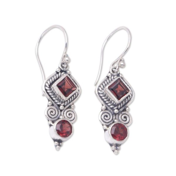 Alternate image for Garnet Sterling Silver Dangle Earrings Crafted in Bali Lovely and Witty