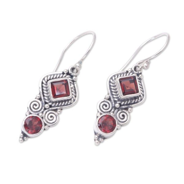 Alternate image for Garnet Sterling Silver Dangle Earrings Crafted in Bali Lovely and Witty