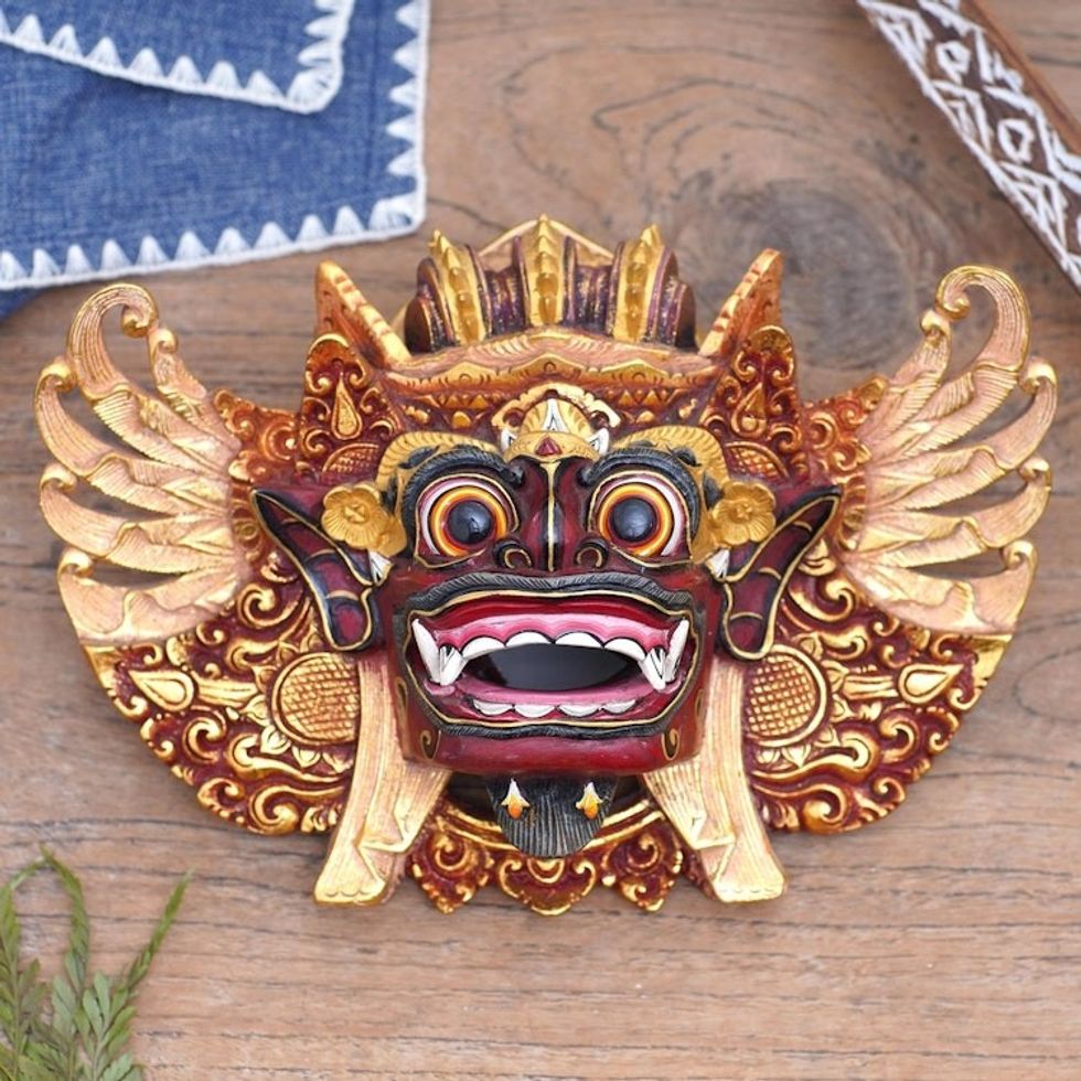 Hand-Carved Wood Sculpture with Traditional Balinese Motifs 'The Guardian Barong'