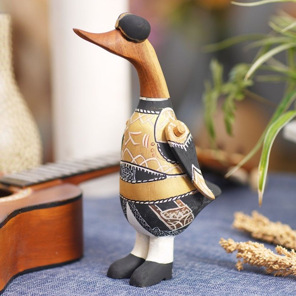 Bamboo and Teak Wood Duck Sculpture in Royal Garments 'Prince Duck'