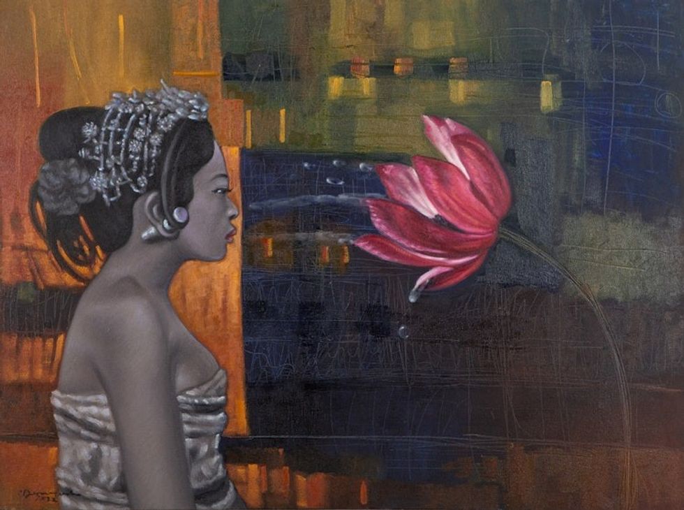 Signed Original Balinese Painting 'Women Dialogue'