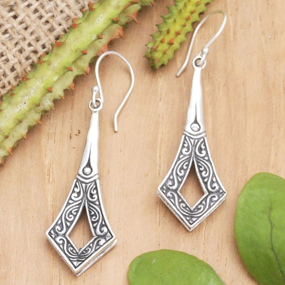 Sterling Silver Dangle Earrings Handcrafted in Bali 'Ancestor Contemplation'