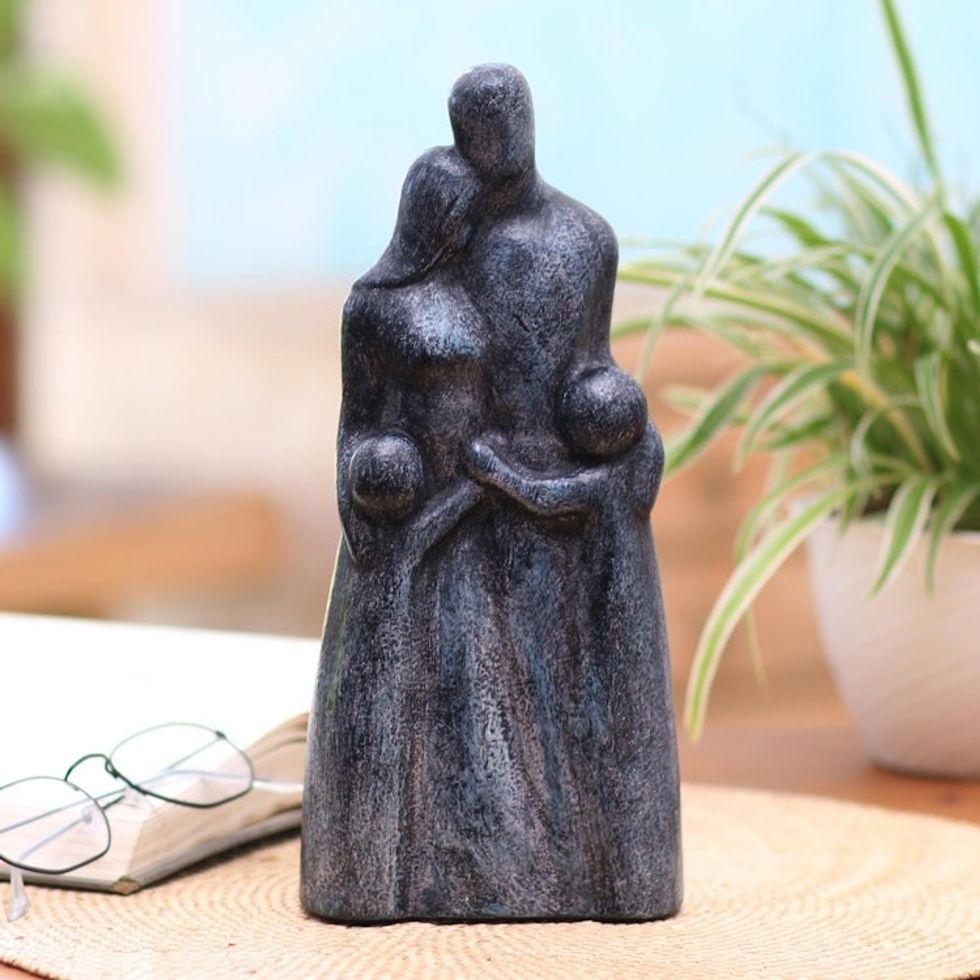 Hand-Cast Cement Family-Themed Statuette 'Family is Love'