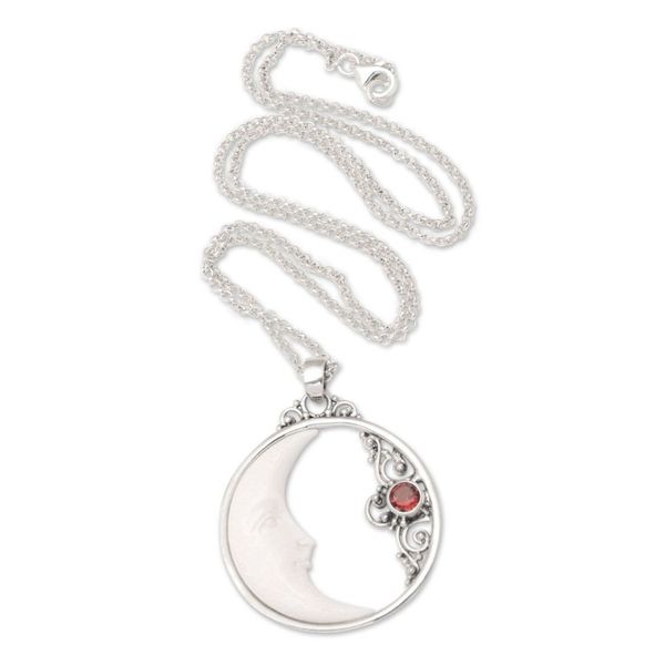 Alternate image for Garnet Pendant Necklace with Crescent Moon Motif Knighted Moon