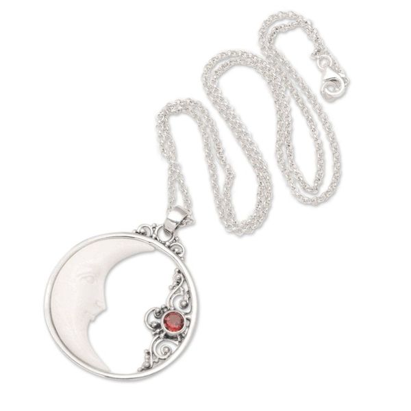 Alternate image for Garnet Pendant Necklace with Crescent Moon Motif Knighted Moon