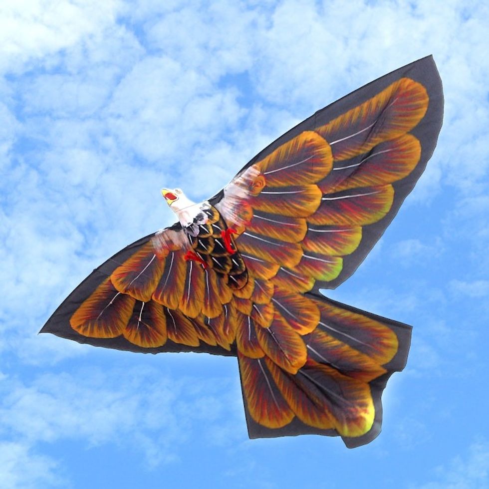 Hand Painted Black Nylon Balinese Golden Eagle Kite 'Golden Night Eagle'