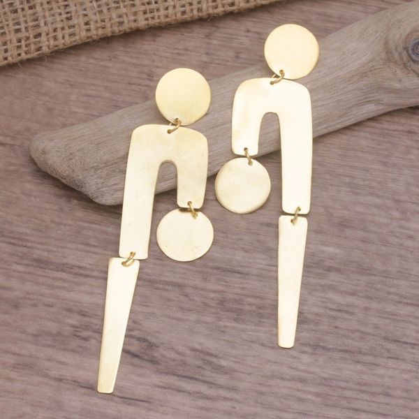 Alternate image for 22k Gold-plated Modern Dangle Earrings Hand-crafted in Bali Fancy Fantastic