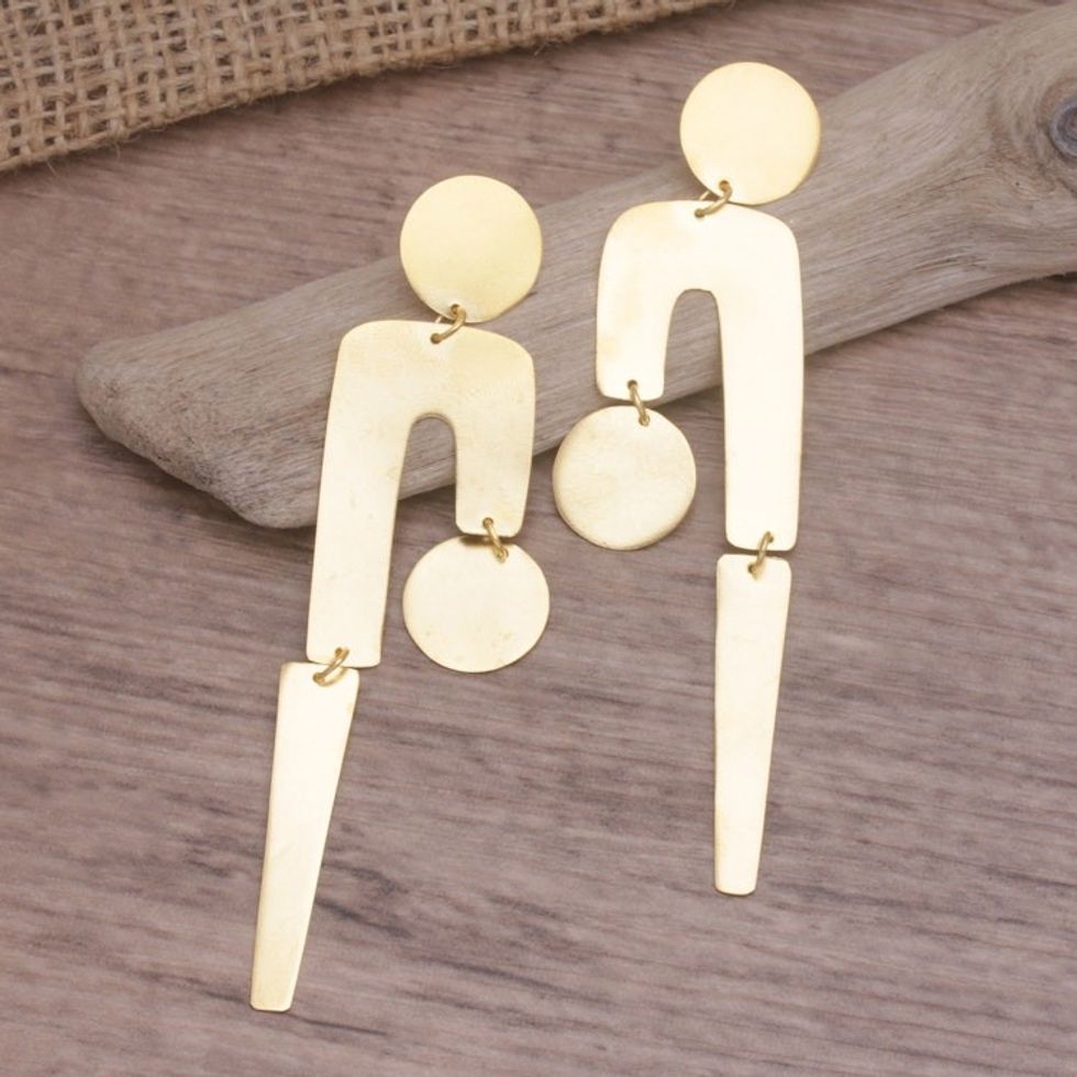 22k Gold-plated Modern Dangle Earrings Hand-crafted in Bali 'Fancy Fantastic'
