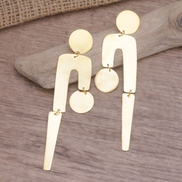 Alternate image for 22k Gold-plated Modern Dangle Earrings Hand-crafted in Bali Fancy Fantastic