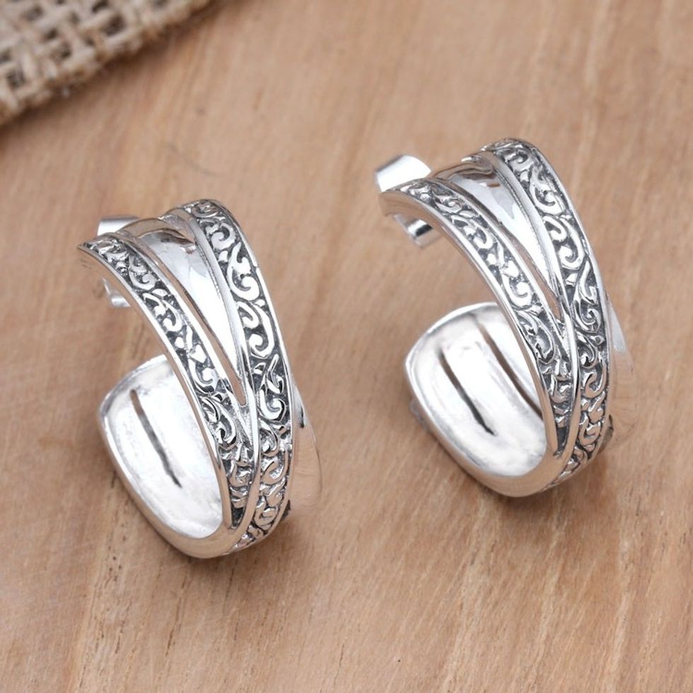 Artisan Crafted Sterling Silver Earrings 'Island Beauty'