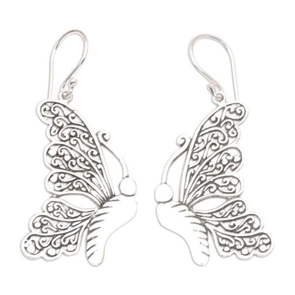 Alternate image for Sterling Silver Dangle Earrings with Butterfly Motif Soaring High
