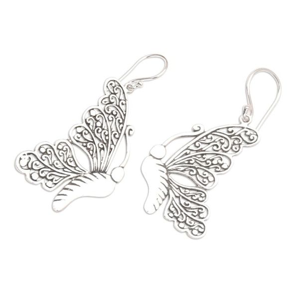 Alternate image for Sterling Silver Dangle Earrings with Butterfly Motif Soaring High