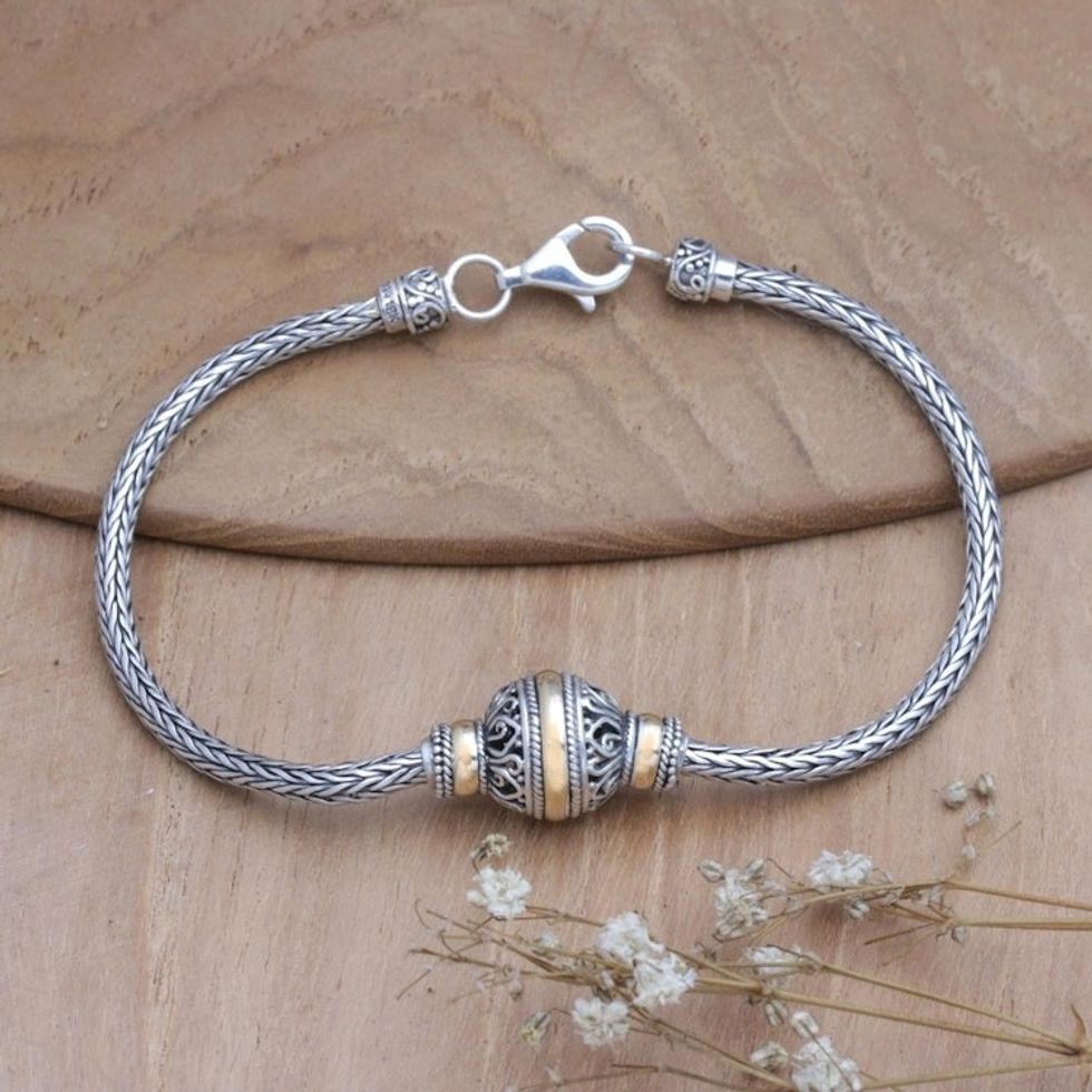 18k Gold-Accented Sterling Silver Pendant Bracelet from Bali 'Round the Twist'