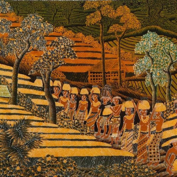 Alternate image for Unique Balinese Cotton Batik Painting of the Rice Harvest Rice Field Activities