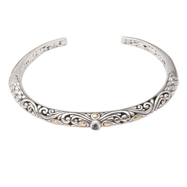 Alternate image for Handmade Sterling Silver Blue Topaz Cuff Bracelet from Bali Radiant Woman