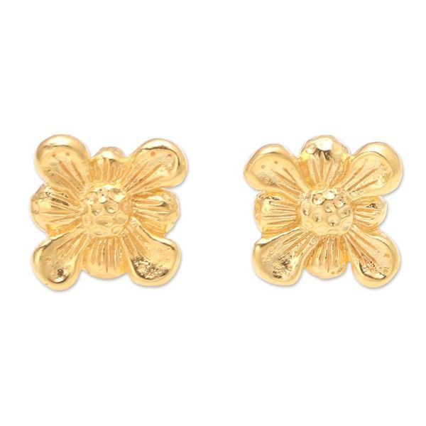 Alternate image for Artisan Crafted Button Earrings in 22k Gold Plate from Bali Idyllic Blooms