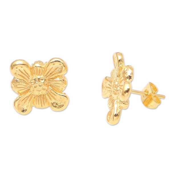 Alternate image for Artisan Crafted Button Earrings in 22k Gold Plate from Bali Idyllic Blooms