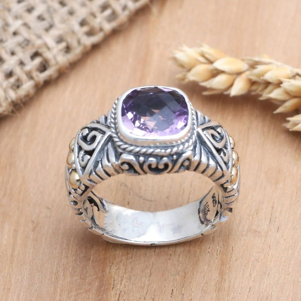 Gold-Accented Amethyst Single Stone Ring 'Magic Jungle'
