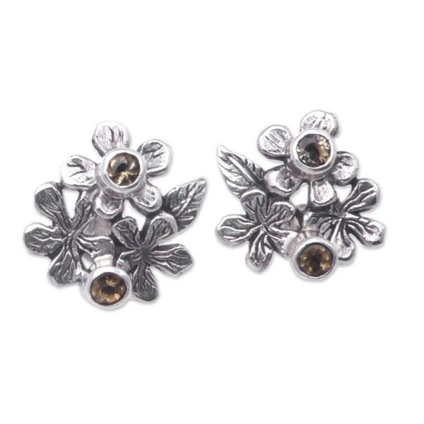 Alternate image for Sterling Silver Button Earrings with Citrine Stones Blooms in Winter