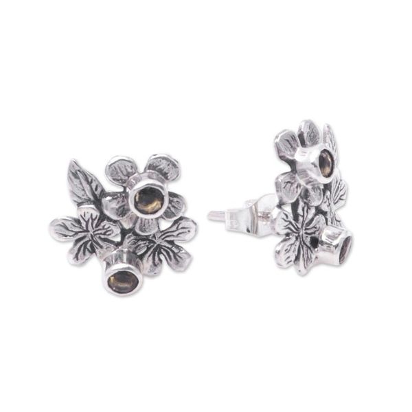 Alternate image for Sterling Silver Button Earrings with Citrine Stones Blooms in Winter