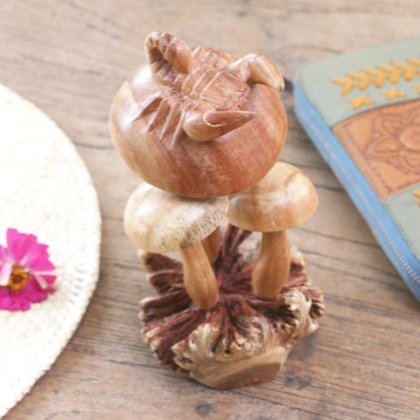Alternate image for Mushroom Motif Wood Sculpture Fierce Scorpion