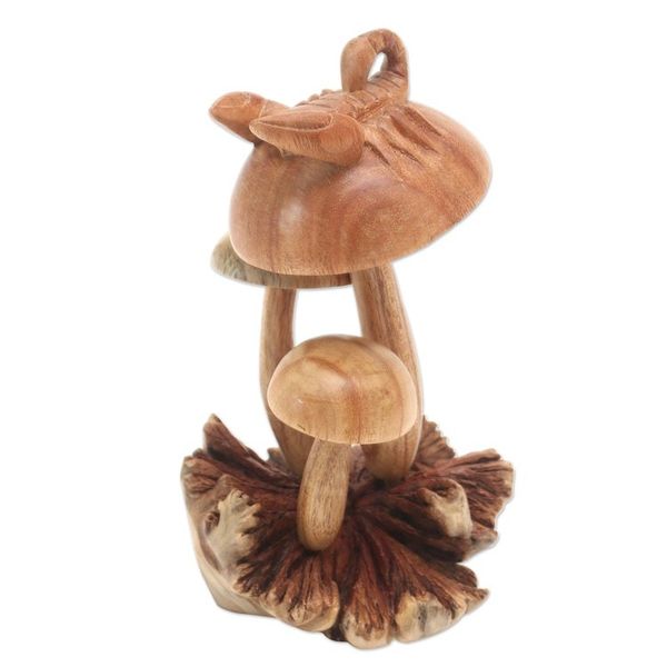 Alternate image for Mushroom Motif Wood Sculpture Fierce Scorpion