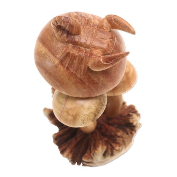Alternate image for Mushroom Motif Wood Sculpture Fierce Scorpion