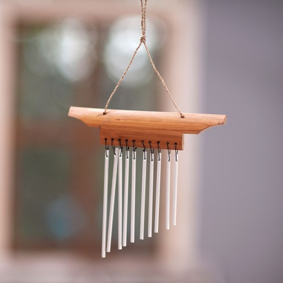 Balinese Handmade Bamboo Aluminum Mini Wind Chimes in Brown 'Empire of Melody'