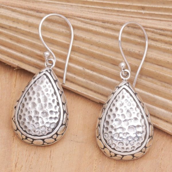 Alternate image for Sterling Silver Dangle Earrings with Hammered Details Luminous Teardrops