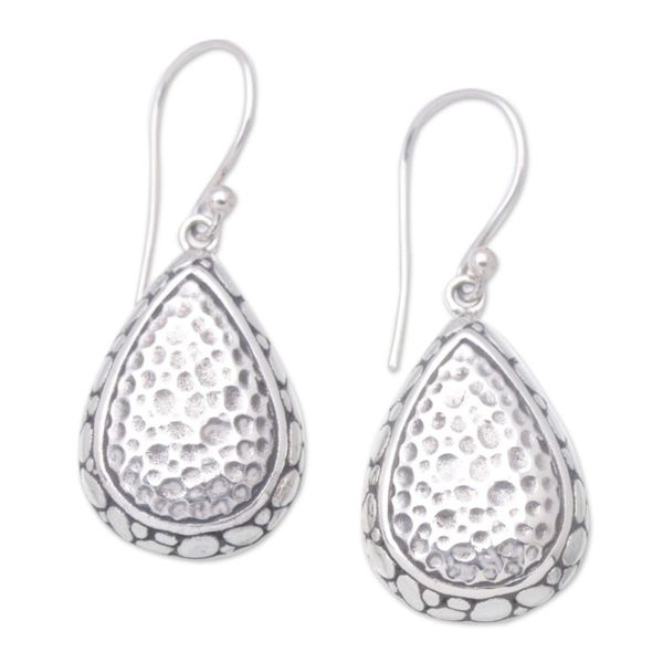 Alternate image for Sterling Silver Dangle Earrings with Hammered Details Luminous Teardrops