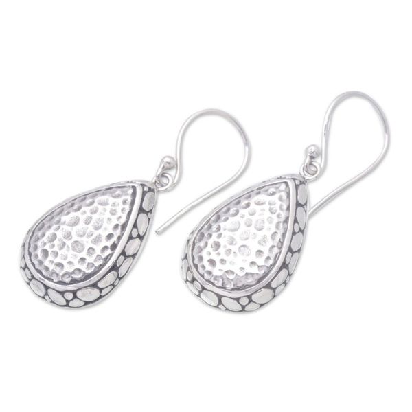 Alternate image for Sterling Silver Dangle Earrings with Hammered Details Luminous Teardrops