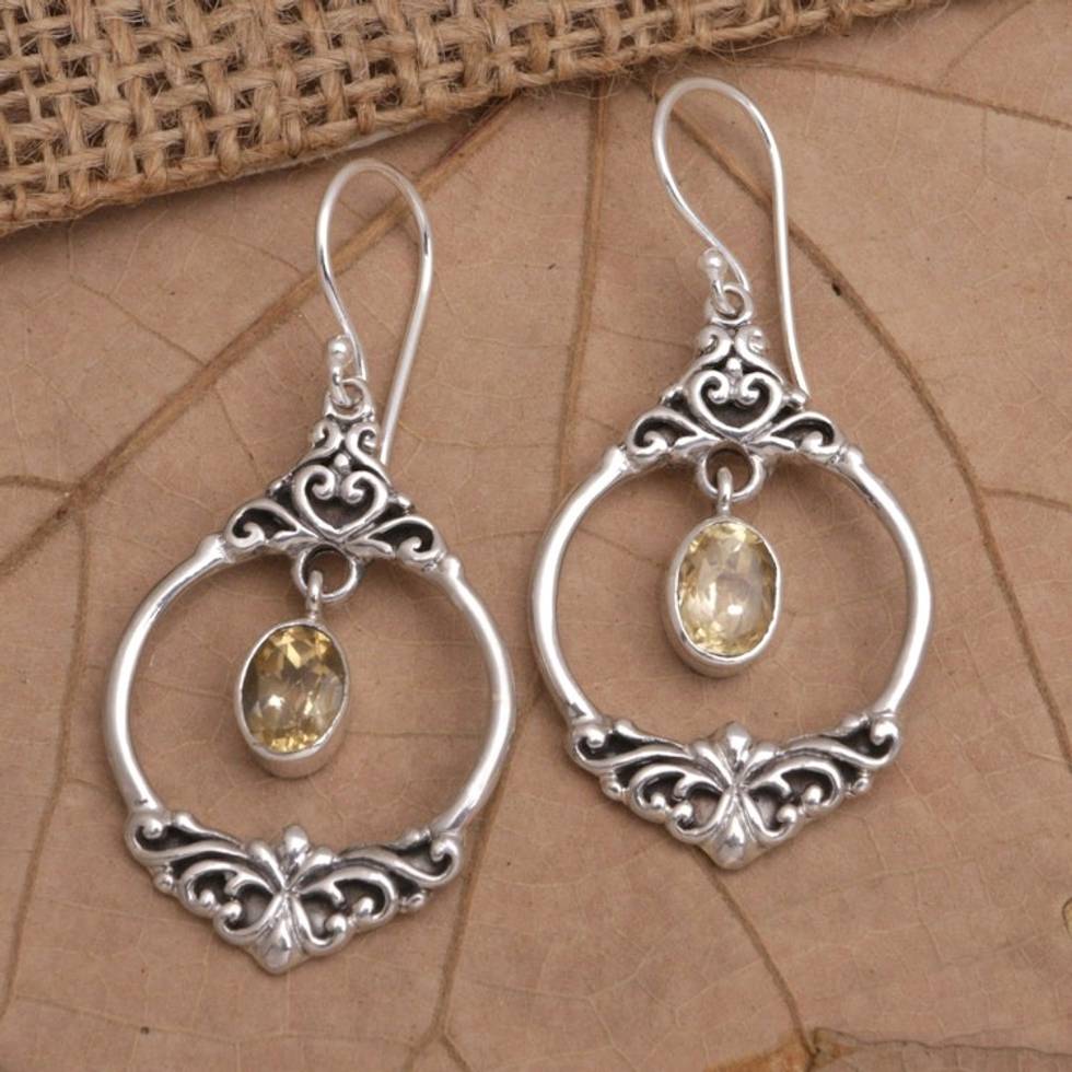 Citrine and Sterling Silver Dangle Earrings Crafted in Bali 'Daylight Miracle'