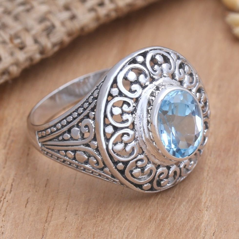 Artisan Crafted Blue Topaz Ring 'Bali Idyll'
