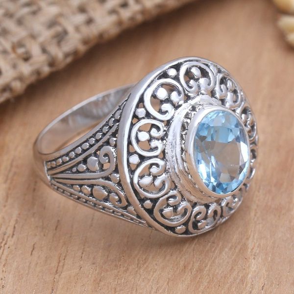 Alternate image for Artisan Crafted Blue Topaz Ring Bali Idyll