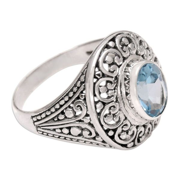 Alternate image for Artisan Crafted Blue Topaz Ring Bali Idyll