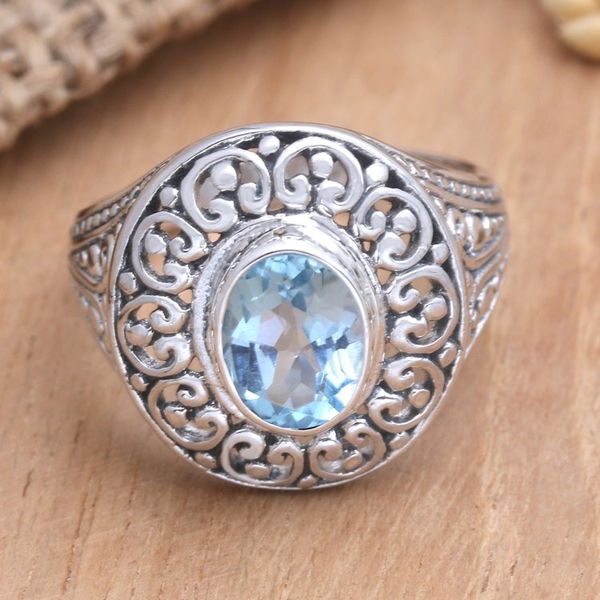 Alternate image for Artisan Crafted Blue Topaz Ring Bali Idyll